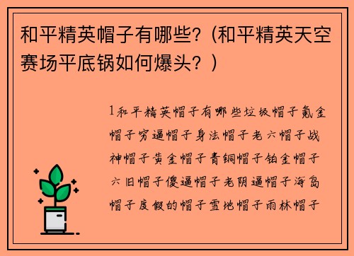 和平精英帽子有哪些？(和平精英天空赛场平底锅如何爆头？)